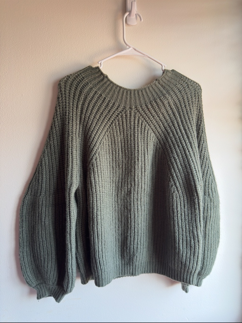 Petal + Pup Sage Green Ribbed Balloon Sleeve Knit Sweater XL Cozy Fall